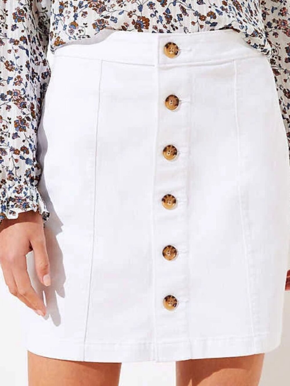 LOFT White Denim Button Front Mini Skirt Size 4